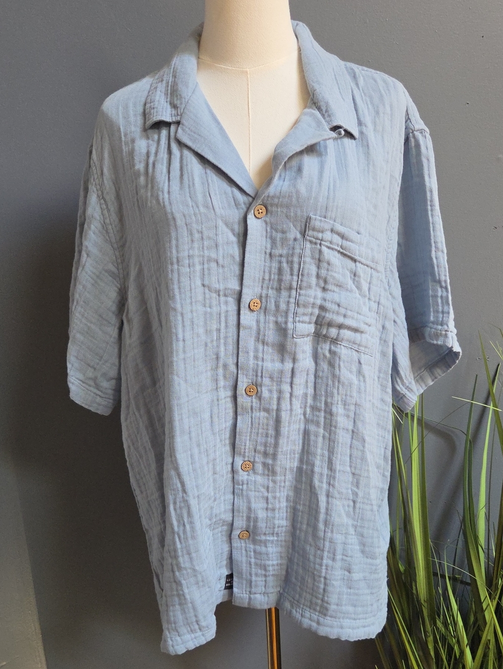 Lucky Brand Light Blue Button-Up Short Sleeve Oversize  Shirt Womens Size Xl